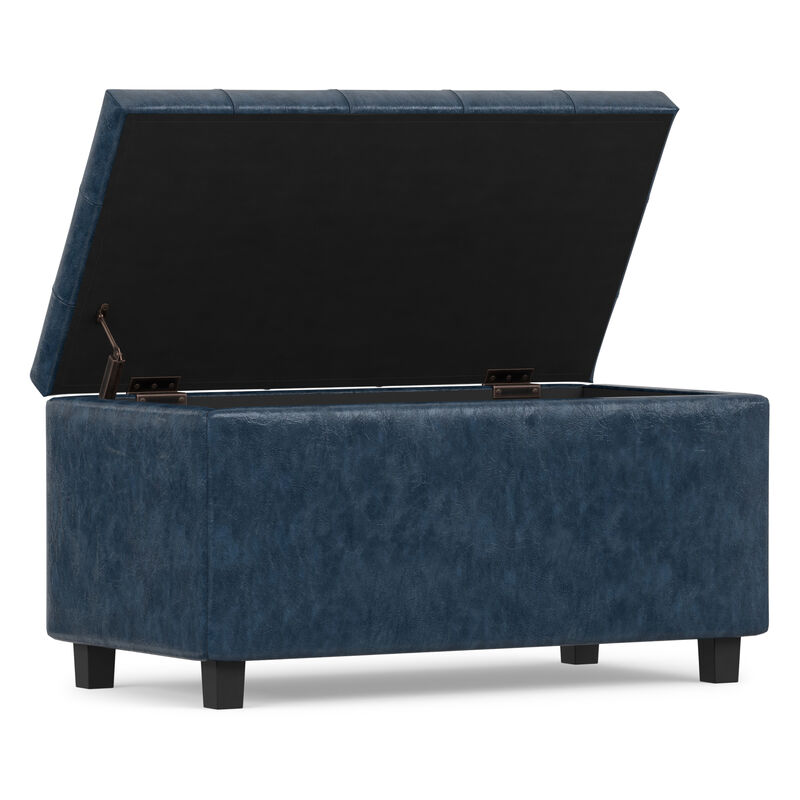 Cosmopolitan 34 inch Wide Contemporary Rectangle Storage Ottoman in Denim Blue Vegan Faux Leather, Assembled image number 3