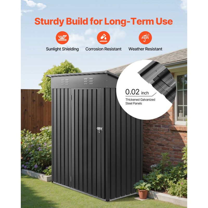 Outdoor Metal Storage Shed with Lockable Door, Sloped Roof for Garden, Patio & Backyard-Black image number 5