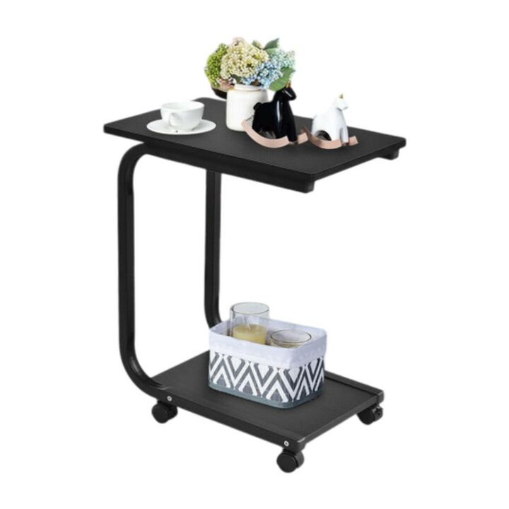 2-Tier Rolling Snack Stand Sofa Side Table for Living Room or Kitchen
