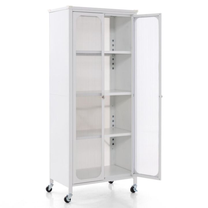 Hivvago Glass Doors Storage Cabinet with Wheels and Adjustable Shelve