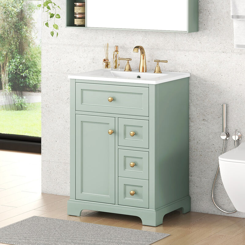 Merax Compact Bathroom Storage Vanity with Left Door Rack Cabinet & 2 Right Drawers image number 1