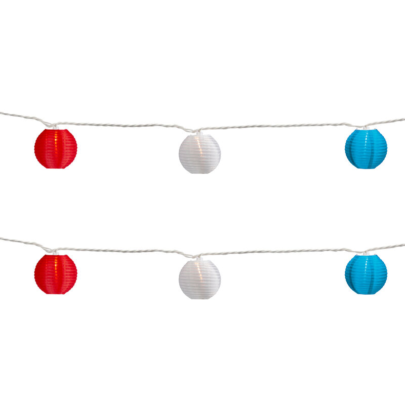 Patriotic Paper Lantern Patio Light Set - Red  White and Blue - 8.5' White Wire - 10ct image number 3