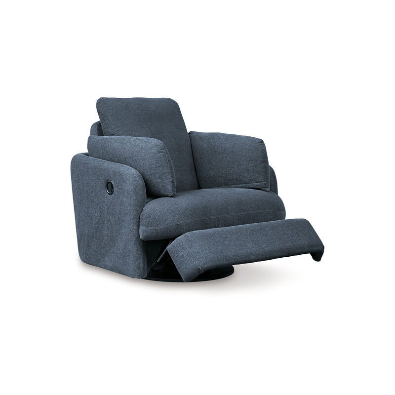 Meso Swivel Manual Glider Recliner Chair, Ink Blue Nuvella Polyester - Benzara
