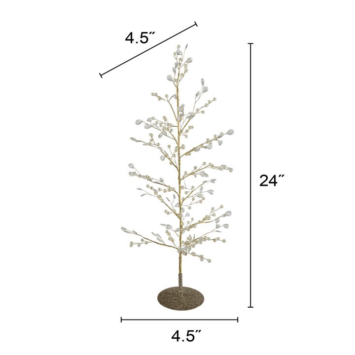Gold Iron Wire Tree with Faux Pearls and Acrylic Crystals