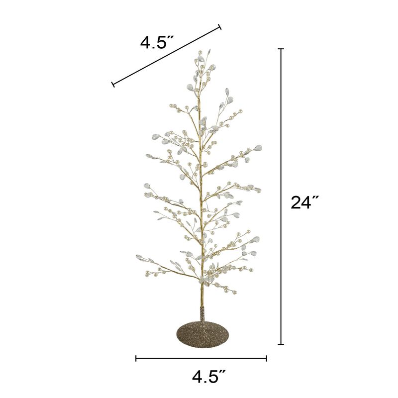 Gold Iron Wire Tree with Faux Pearls and Acrylic Crystals image number 1