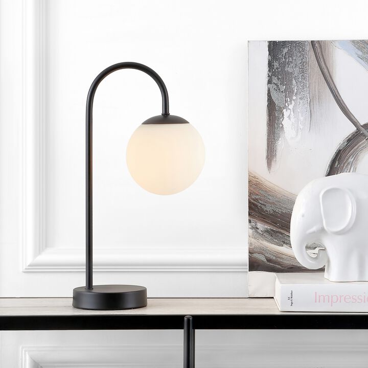 Arco 18.25" Iron/Glass Minimalist Mid-Century Globe LED Table Lamp, Black