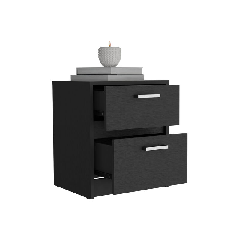 Streamdale Trivor 2 Drawers Nightstand, Metal Handles - Black