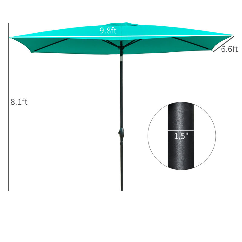 Outsunny 6.5' x 10' Rectangular Market Umbrella, Patio Outdoor Table Umbrella with Crank and Push Button Tilt, Teal