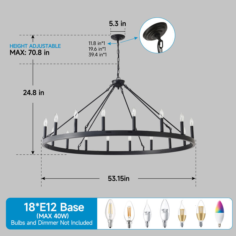 ELEMENT ACE 18-Light Adjustable Hanging Height Wagon Wheel Ceiling Chandelier for Dining Room Kitchen Island Living Room Bar and Indoor Home Decor image number 2