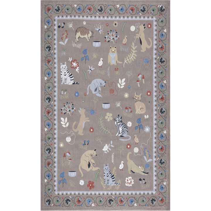 Catmosphere Festive Feline Floral Border Area Rug