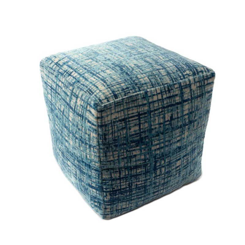 Hivvago 18 Inch Blue Abstract Pouf Ottoman
