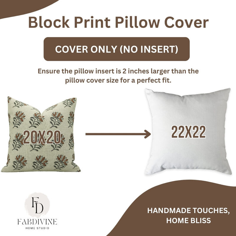 Fabdivine Artisan Linen Throw Brown Pillow Cover Boho Cushioncase with Floral Handblock Print for Sofa, Bed, Couch, Indoor D&eacute;cor, Shehnaaz image number 4