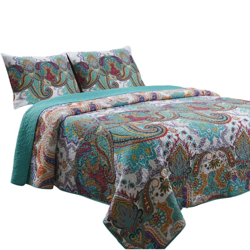 3-Piece Paisley Pattern Quilt Set in 100% Cotton, Lightweight Bedding For Bedroom