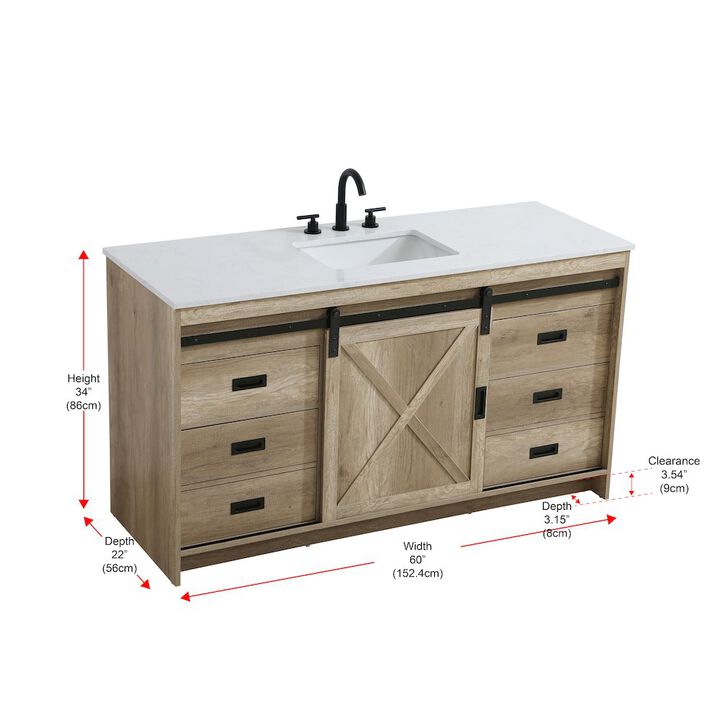 Elegant Kitchen and Bath Austin 60 Inch Single Bathroom Vanity In Natural Oak