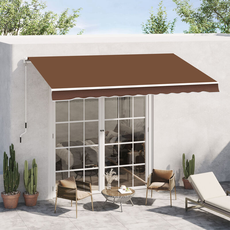 Outsunny 12' x 10' Retractable Awning Patio Awnings Sun Shade Shelter with Manual Crank Handle, 280g/m² UV & Water-Resistant Fabric and Aluminum Frame for Deck, Balcony, Yard, Coffee