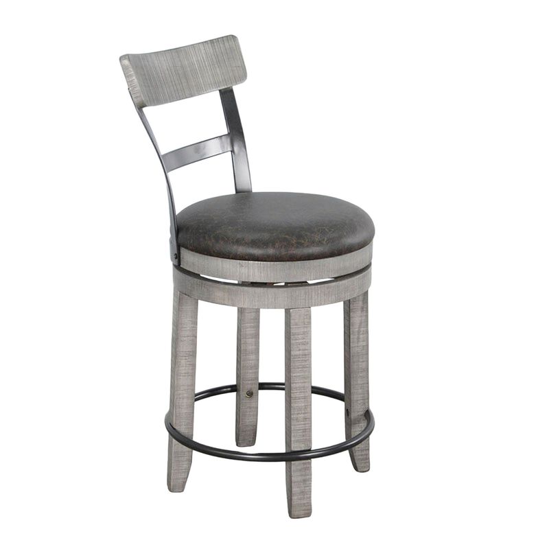 Zeka Swivel Counter Stool Chair Set of 2, Faux Leather, Gray Mahogany