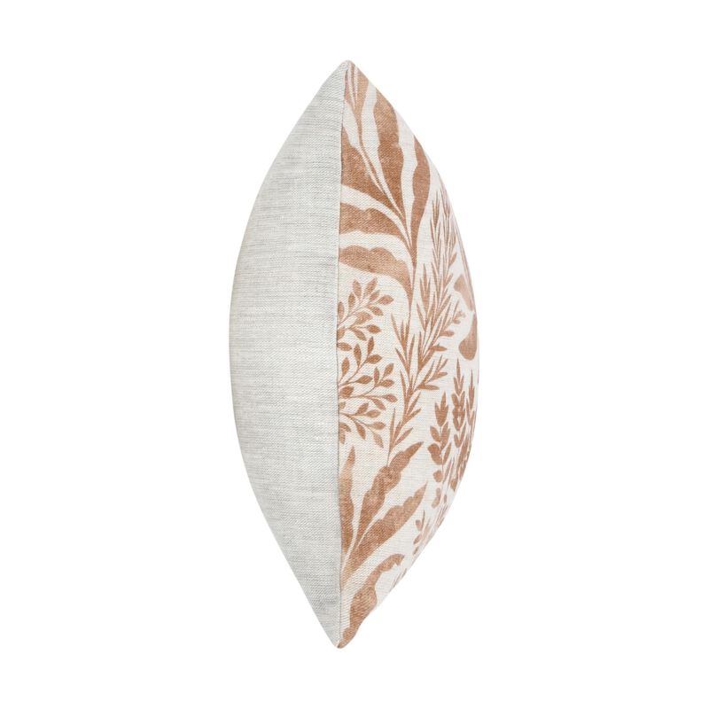 Mulo Lumbar Throw Pattern, Foliage Pattern 14x26 Inch Brown Flax Linen - Benzara