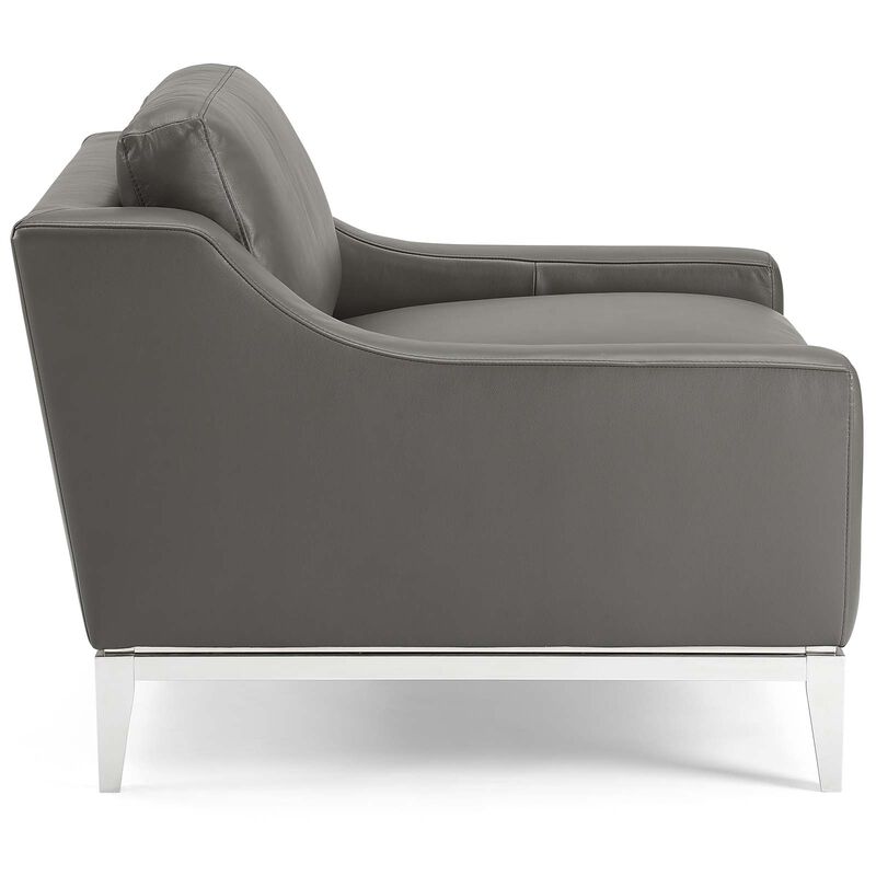 Harness Stainless Steel Base Leather Armchair Gray