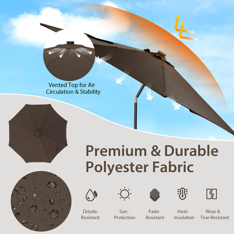 10-Foot Patio Umbrella with 112 Solar LED Lights and Crank Handle