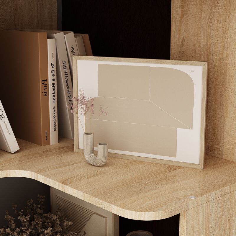 35.4 in. Wide Bright Wood Grain 7-Shelves Accent Bookcase, Open Back Bookshelf, Corner Bookcase (82 in. H x 23.6 in. D)