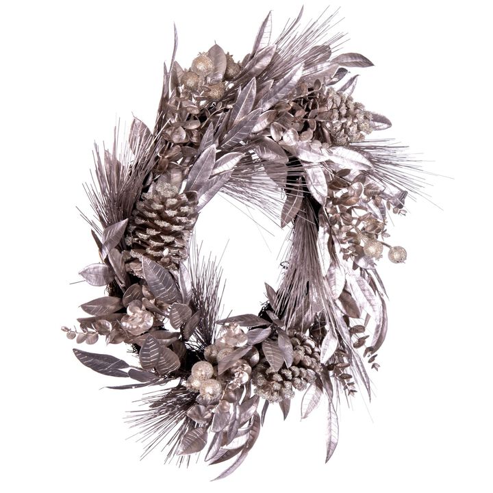 Vickerman 24" Artificial Silver Pinecone Needle Berry Christmas Wreath, Unlit