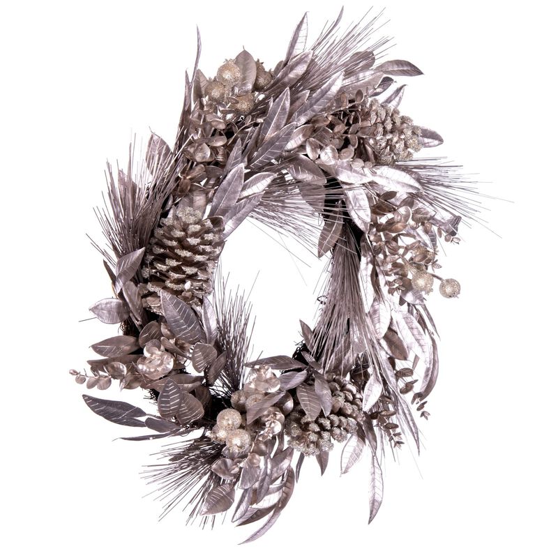 Vickerman 24" Artificial Silver Pinecone Needle Berry Christmas Wreath, Unlit image number 1