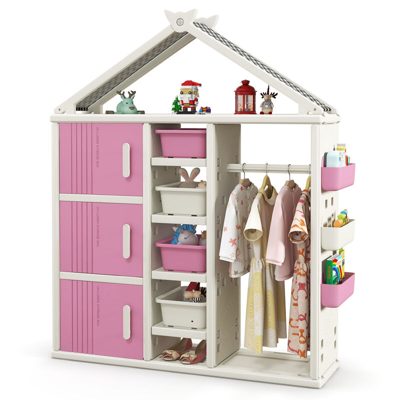 Kids Costume Storage Closet with Storage Bins and Shelves and Side Baskets for Kids Room