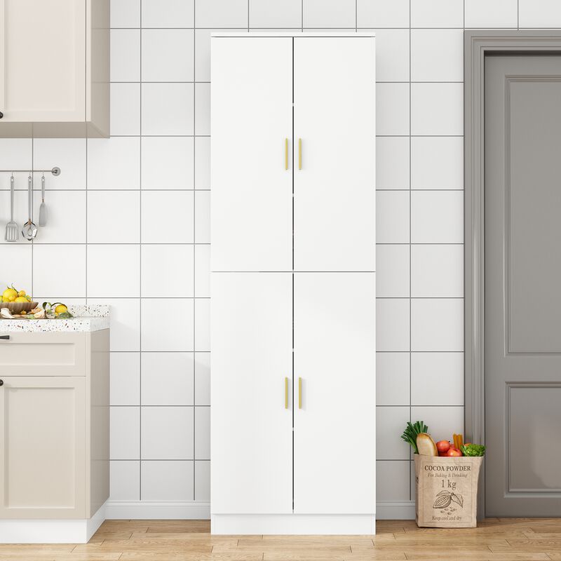 White Wooden Sideboard, Storage Cabinet, Food Pantry, Bookcase with Adjustable Shelves