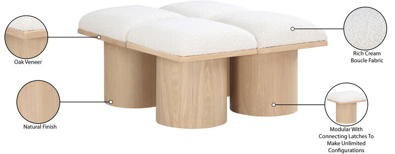 Meridian Furniture Pavilion Cream Boucle Fabric Bench