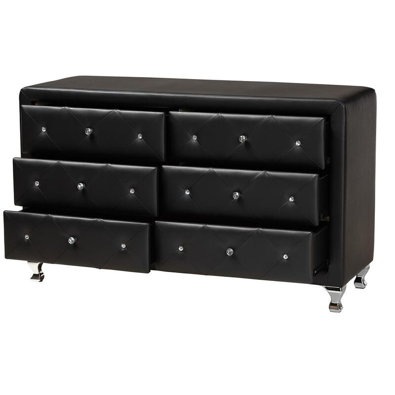 Baxton Studio Luminescence Black Faux Leather Upholstered Dresser