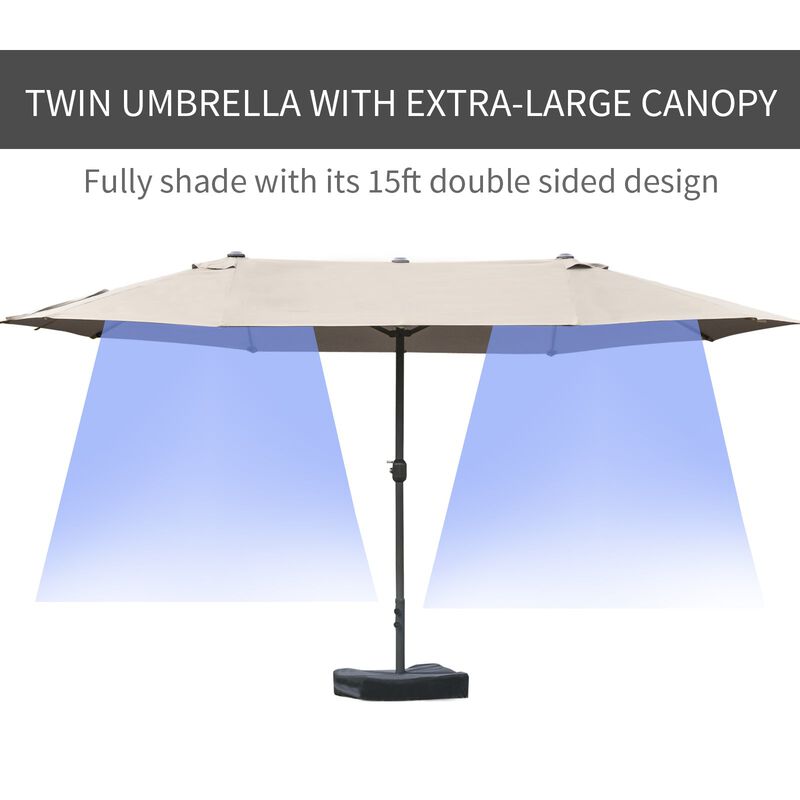 Coffee-Colored Shade: 15ft Rectangular Double-Canopy Patio Umbrella