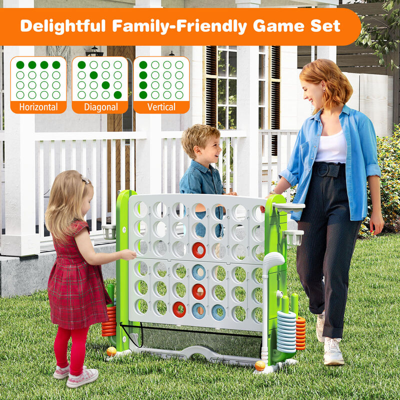 Giant 4-in-a-Row Game Set with Ring Toss & Basketball Hoop