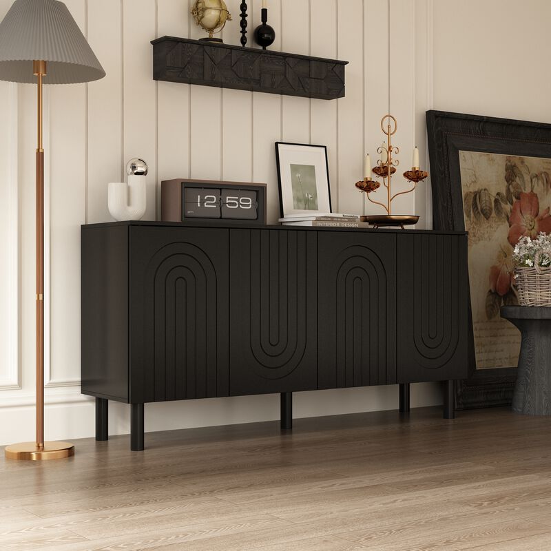 FUFU&GAGA Modern Minimalist Black Sideboard | Handle-Free Push-to-Open | Storage Cabinet for Living & Dining Room (63.2" W x 15.9" D x 31.5" H),Black