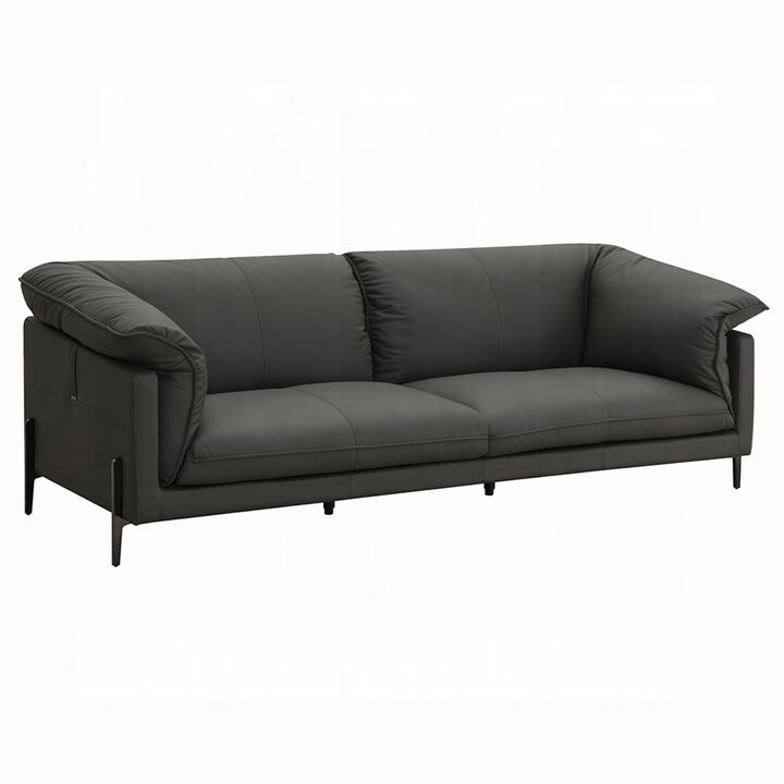 Semi Loveseat, Box Edge Design, Black Top Grain Leather, 69 Inch