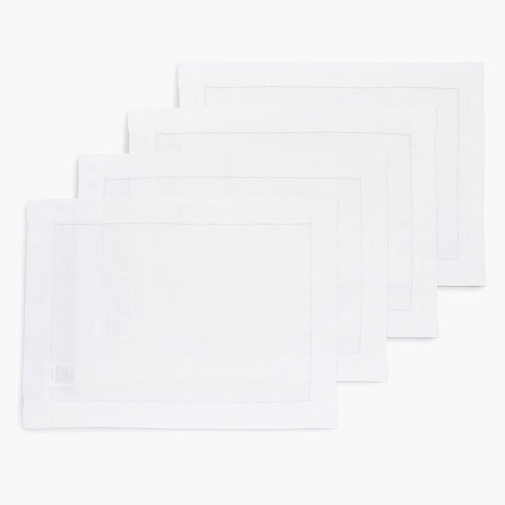 Solino Home 100% Pure Linen Placemats 14 x 19 Inch Set of 4 - Classic Hemstitch