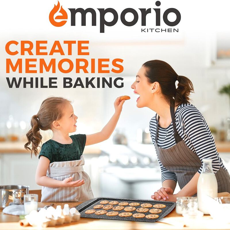 Stackable Baking Pan Set - Deluxe Nonstick White Marble Coating, Carbon Steel Bakeware Sets, PFOA, PFOS, PTFE Free, Recipe Booklet Included, Oven Safe (Up to 450°F), Set of 7