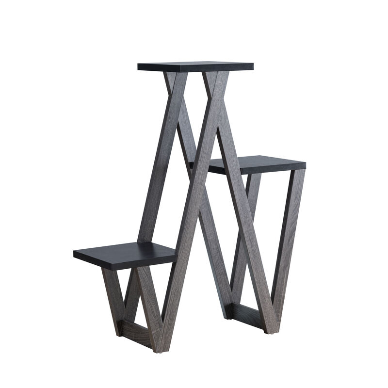 Distressed Grey & Black Plant Stand with 3 Multi Level Shelves