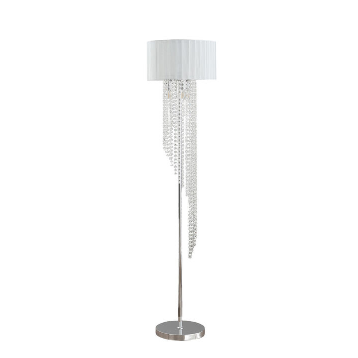 Hivvago 66" Clear And Silver Crystal And Metal Floor Lamp With White Linen Drum Shade