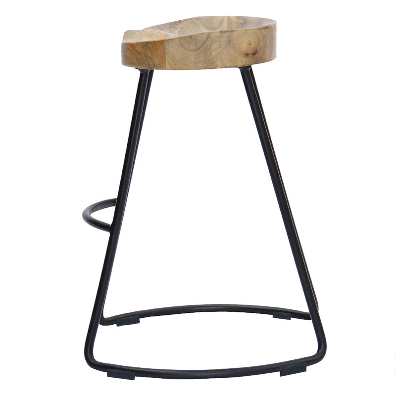 Ela Mango Wood Bar Stool, Saddle Seat, Iron Frame image number 5