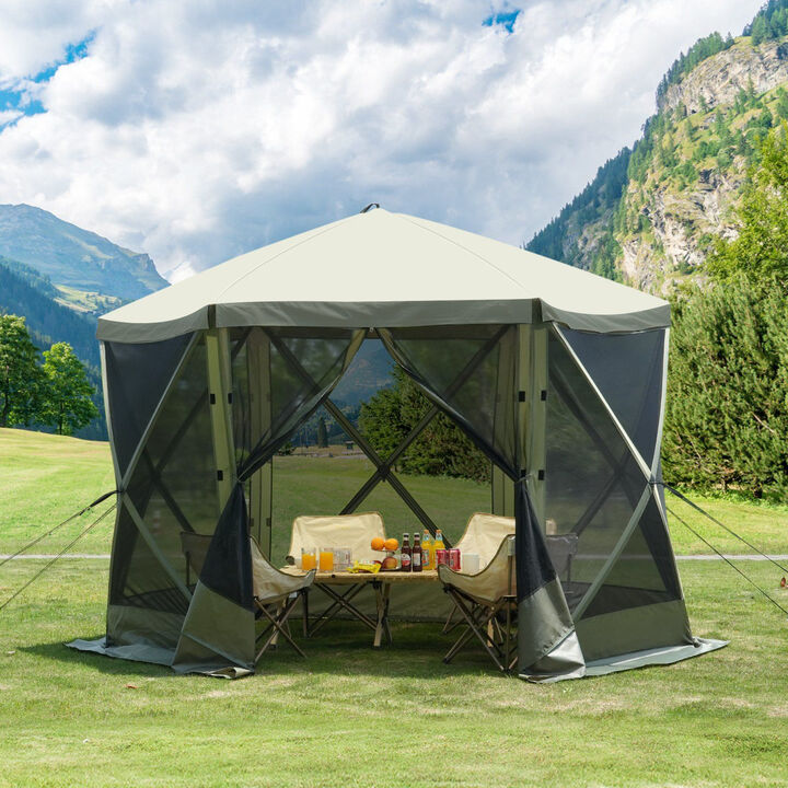 Pop Up Gazebo Tent, 6-Sided Screen Canopy with Mesh Windows & Privacy Panels