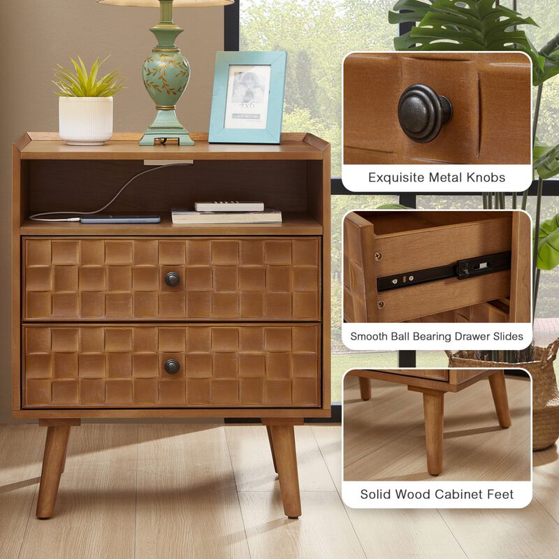 Begkam Farmhouse Nightstand with Charging Station image number 4
