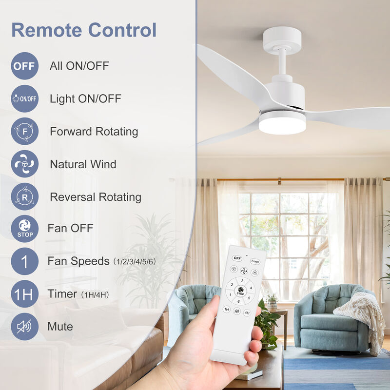 Breezary 52" LED Ceiling Fan with Light, DC Motor, 6 Speed Remote,3 Reversible Blades, Quiet image number 4
