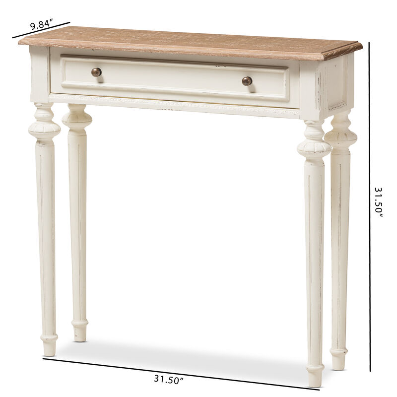 Baxton Studio Marquetterie Oak And White Wash Distressed Finish Wood Two Tone Console Table