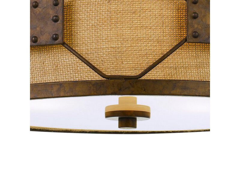 Metal Frame Drum Shade Pendant Fixture with Lattice Design, Rustic Bronze - Benzara