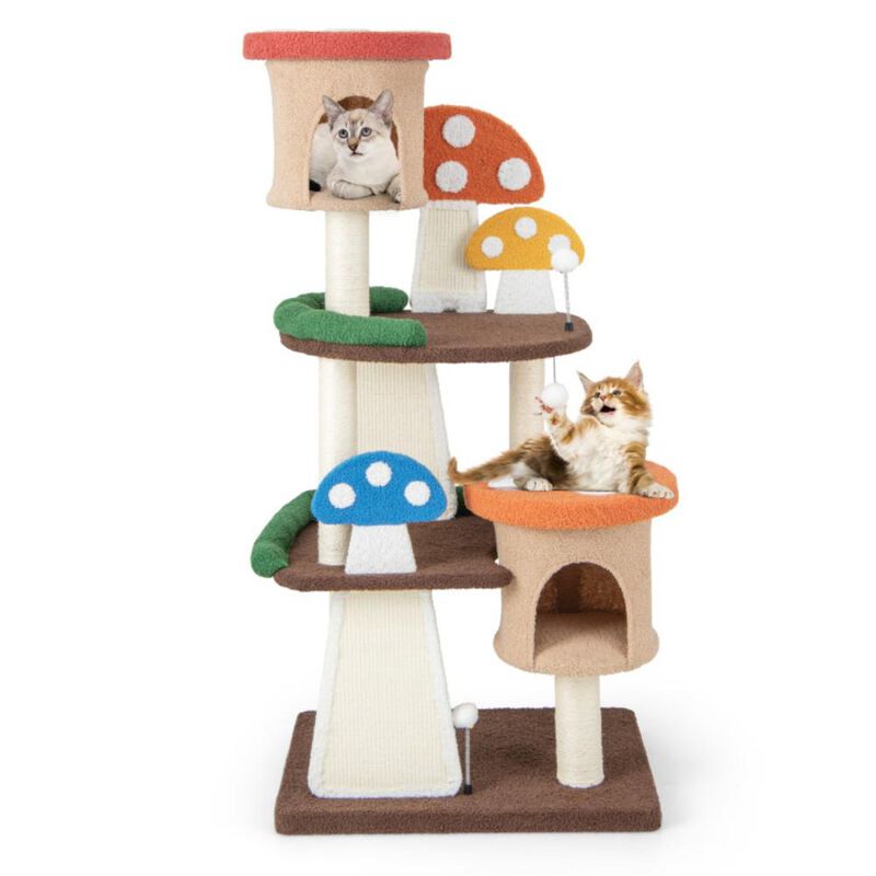 Hivvago 4-In-1 Cat Tree with 2 Condos and Platforms for Indoors-Multicolor
