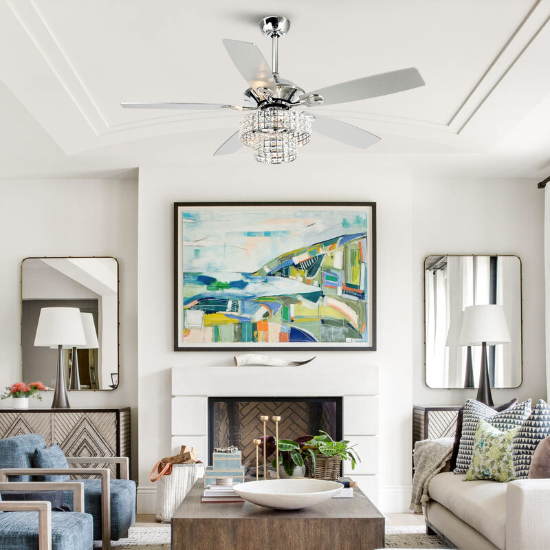 52 in. Chrome Crystal Chandelier Ceiling Fan with Light and Remote