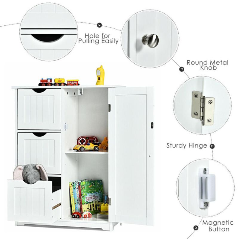 Hivvago Bathroom Floor Cabinet Side Storage Cabinet with 3 Drawers and 1 Cupboard