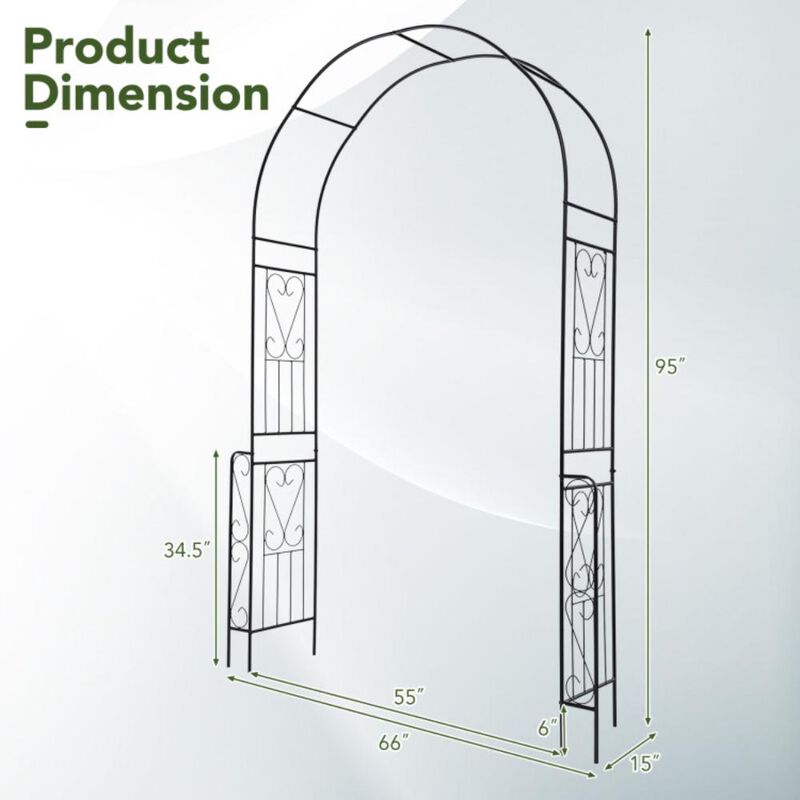 Hivvago 7.9 Feet Metal Garden Arch Backdrop Stand with Fence for Climbing Plants-Black