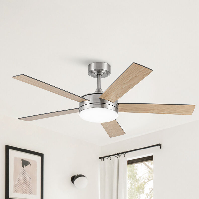 48" Modern Brushed Nickel Reversible 5-blade LED Ceiling Fan with Remote