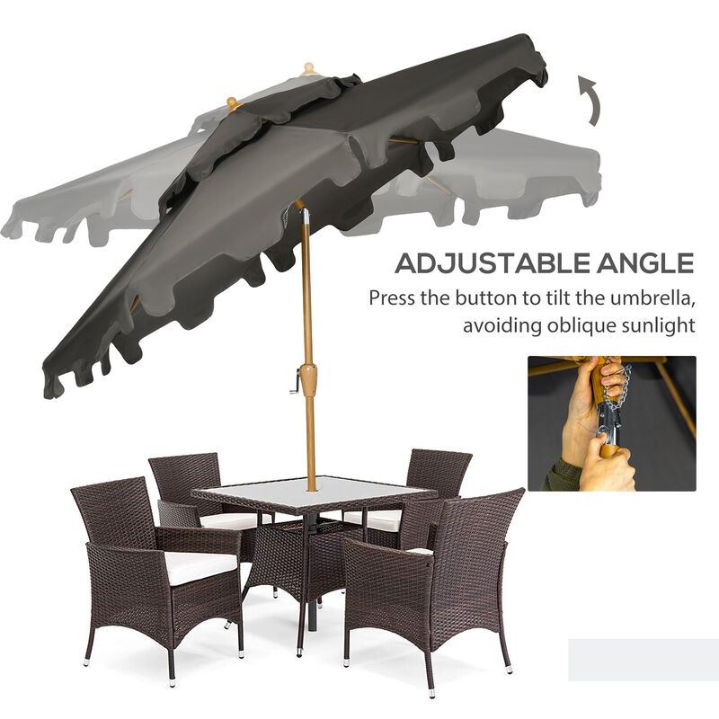 Patio Sun Shield: 9' Umbrella with Double Top Ruffles & Push Button Tilt